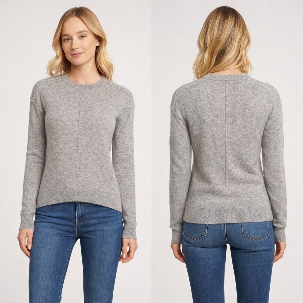 Griffen 100% Cashmere Crewneck Sweater Gray XS Textured Shoulder Detail - Picture 9 of 12
